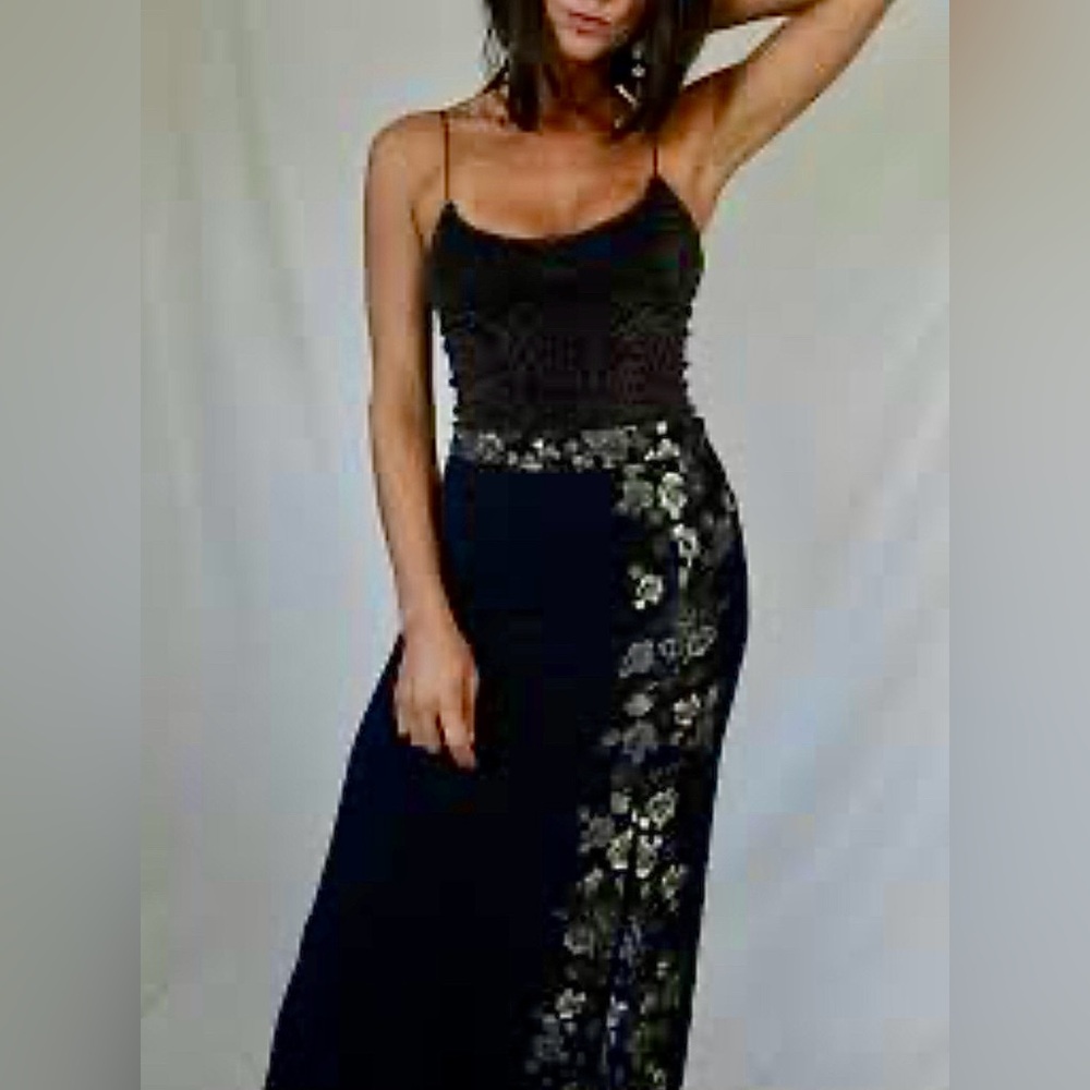 Free People Black and Gold Maxi Skirt